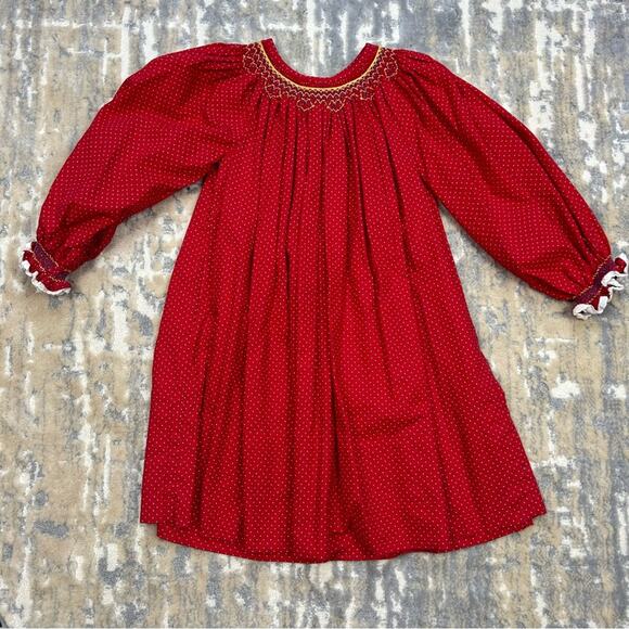 Vintage Handmade Christmas Smocked Long Dress size 5 - Picture 1 of 9